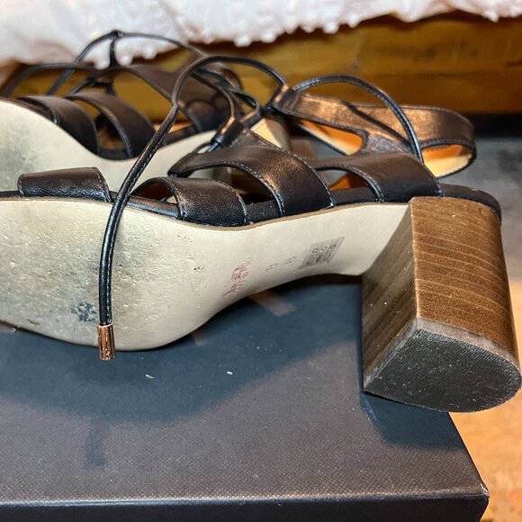 Coach Larissa Semi Matte Calf Black Leather Sandal Heel, Sz 8 - Picture 4 of 5